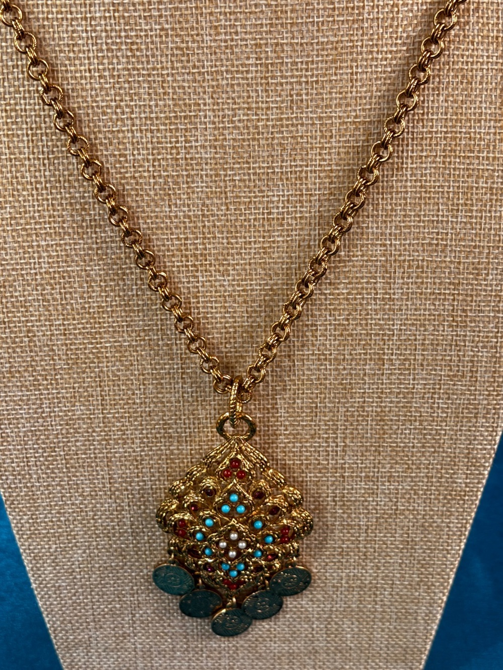 Long RJ Graziano Boho Pendant Necklace Gold Tone Coin Dangle Statement